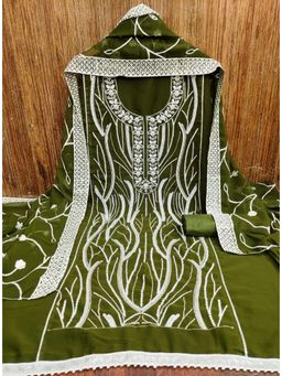 Zeepkart - Green Georgette Embroidered Unstitched Kurta with Bottom and Dupatta (Set of 3)