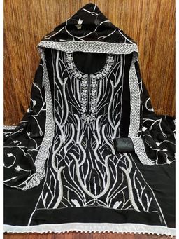 Zeepkart - Black Georgette Embroidered Unstitched Kurta with Bottom and Dupatta (Set of 3)