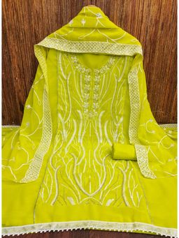 Zeepkart - Green Georgette Embroidered Unstitched Kurta with Bottom and Dupatta (Set of 3)