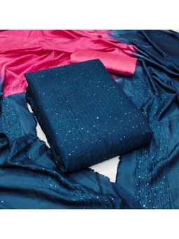 Zeepkart - Blue Chanderi Embroidered Unstitched Kurta with Bottom and Dupatta (Set of 3)