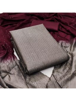 Zeepkart - Grey Chanderi Embroidered Unstitched Kurta with Bottom and Dupatta (Set of 3)