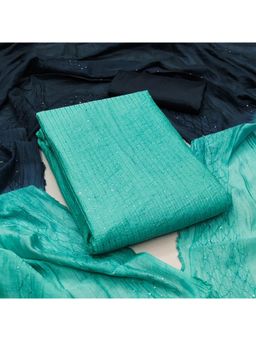 Zeepkart - Teal Chanderi Embroidered Unstitched Kurta with Bottom and Dupatta (Set of 3)