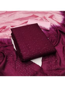 Zeepkart - Wine Chanderi Embroidered Unstitched Kurta with Bottom and Dupatta (Set of 3)