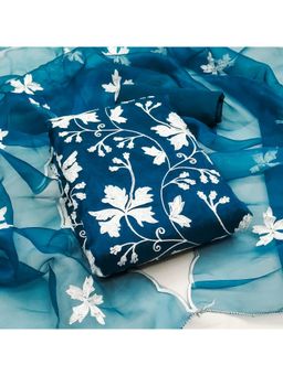 Zeepkart - Aqua Organza Embroidered Unstitched Kurta with Bottom and Dupatta (Set of 3)