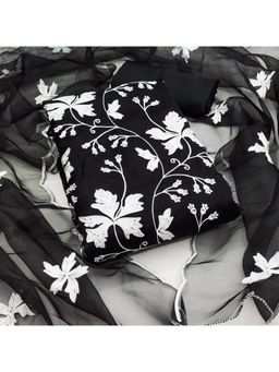 Zeepkart - Black Organza Embroidered Unstitched Kurta with Bottom and Dupatta (Set of 3)