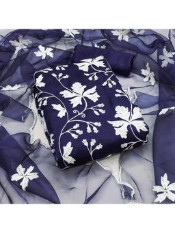 Zeepkart - Blue Organza Embroidered Unstitched Kurta with Bottom and Dupatta (Set of 3)