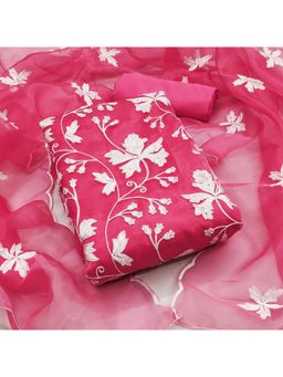 Zeepkart - Pink Organza Embroidered Unstitched Kurta with Bottom and Dupatta (Set of 3)