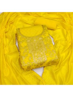 Zeepkart - Gold Chanderi Embroidered Unstitched Kurta with Bottom and Dupatta (Set of 3)