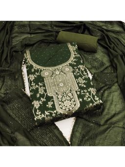 Zeepkart - Green Chanderi Embroidered Unstitched Kurta with Bottom and Dupatta (Set of 3)