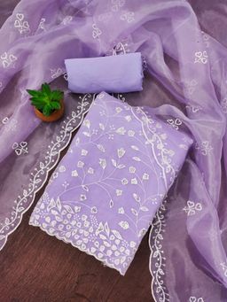 Zeepkart - Magenta Organza Embroidered Unstitched Kurta with Bottom and Dupatta (Set of 3)