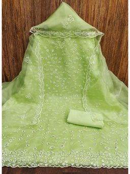 Zeepkart - Green Organza Embroidered Unstitched Kurta with Bottom and Dupatta (Set of 3)