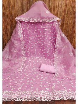 Zeepkart - Pink Organza Embroidered Unstitched Kurta with Bottom and Dupatta (Set of 3)