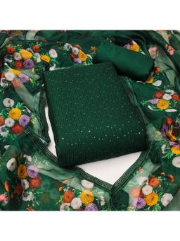 Zeepkart - Green Chanderi Embroidered Unstitched Kurta with Bottom and Dupatta (Set of 3)