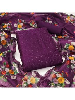 Zeepkart - Purple Chanderi Embroidered Unstitched Kurta with Bottom and Dupatta (Set of 3)