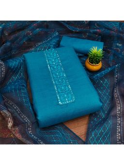 Zeepkart - Aqua Cotton Embroidered Unstitched Kurta with Bottom and Dupatta (Set of 3)