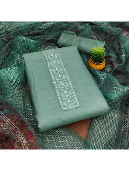 Zeepkart - Green Cotton Embroidered Unstitched Kurta with Bottom and Dupatta (Set of 3)