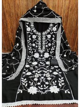 Zeepkart - Black Georgette Embroidered Unstitched Kurta with Bottom and Dupatta (Set of 3)