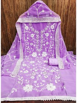 Zeepkart - Purple Georgette Embroidered Unstitched Kurta with Bottom and Dupatta (Set of 3)