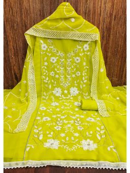 Zeepkart - Green Georgette Embroidered Unstitched Kurta with Bottom and Dupatta (Set of 3)