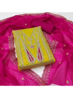 Zeepkart - Green Chanderi Cotton Embroidered Unstitched Kurta with Bottom and Dupatta (Set of 3)