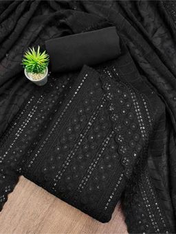 Zeepkart - Black Georgette Embroidered Unstitched Kurta with Bottom and Dupatta (Set of 3)