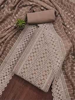 Zeepkart - Beige Georgette Embroidered Unstitched Kurta with Bottom and Dupatta (Set of 3)