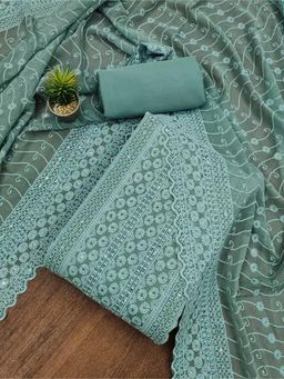 Zeepkart - Pista Georgette Embroidered Unstitched Kurta with Bottom and Dupatta (Set of 3)