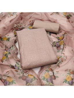 Zeepkart - Brown Chanderi Embroidered Unstitched Kurta with Bottom and Dupatta (Set of 3)