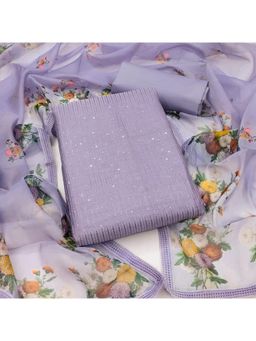 Zeepkart - Purple Chanderi Embroidered Unstitched Kurta with Bottom and Dupatta (Set of 3)