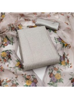 Zeepkart - Grey Chanderi Embroidered Unstitched Kurta with Bottom and Dupatta (Set of 3)