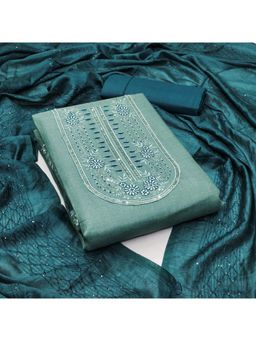 Zeepkart - Teal Cotton Embroidered Unstitched Kurta with Bottom and Dupatta (Set of 3)