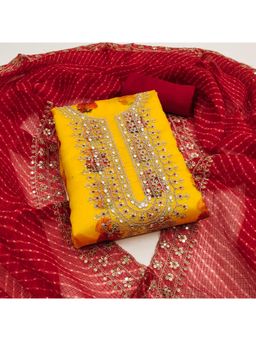 Zeepkart - Yellow Georgette Embroidered Unstitched Kurta with Bottom and Dupatta (Set of 3)