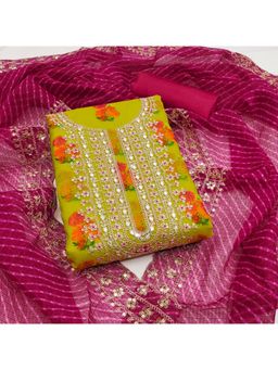 Zeepkart - Green Georgette Embroidered Unstitched Kurta with Bottom and Dupatta (Set of 3)