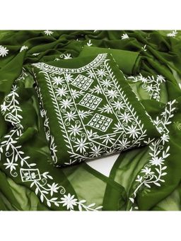 Zeepkart - Green Georgette Embroidered Unstitched Kurta with Bottom and Dupatta (Set of 3)