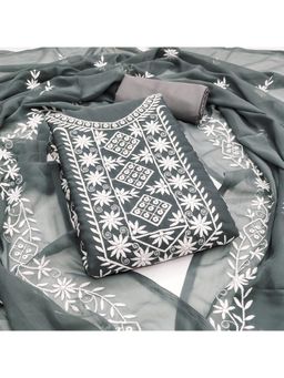 Zeepkart - Grey Georgette Embroidered Unstitched Kurta with Bottom and Dupatta (Set of 3)