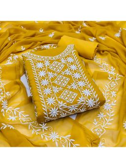 Zeepkart - Mustard Georgette Embroidered Unstitched Kurta with Bottom and Dupatta (Set of 3)