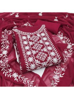 Zeepkart - Maroon Georgette Embroidered Unstitched Kurta with Bottom and Dupatta (Set of 3)