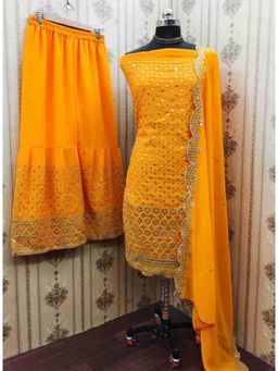 Zeepkart - Yellow Georgette Embroidered Unstitched Kurta with Bottom and Dupatta (Set of 3)