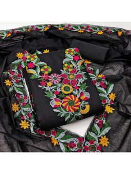 Zeepkart - Black Chanderi Embroidered Unstitched Kurta with Bottom and Dupatta (Set of 3)