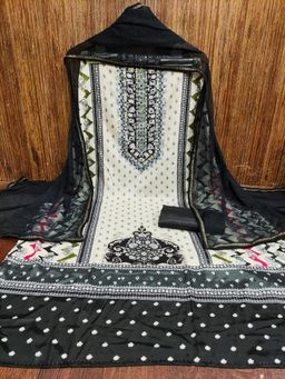 Zeepkart - Black Chanderi Embroidered Unstitched Kurta with Bottom and Dupatta (Set of 3)