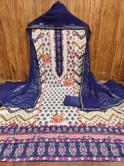 Zeepkart - Purple Chanderi Embroidered Unstitched Kurta with Bottom and Dupatta (Set of 3)