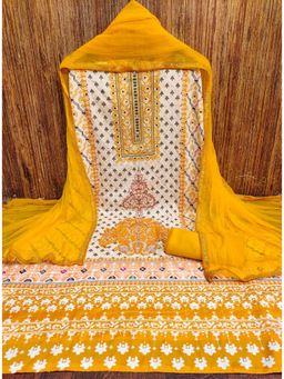 Zeepkart - Yellow Chanderi Embroidered Unstitched Kurta with Bottom and Dupatta (Set of 3)