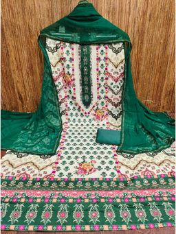 Zeepkart - Green Chanderi Embroidered Unstitched Kurta with Bottom and Dupatta (Set of 3)