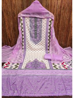 Zeepkart - Lavender Chanderi Embroidered Unstitched Kurta with Bottom and Dupatta (Set of 3)