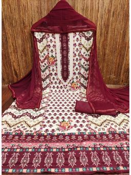 Zeepkart - Maroon Chanderi Embroidered Unstitched Kurta with Bottom and Dupatta (Set of 3)