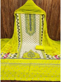 Zeepkart - Green Chanderi Embroidered Unstitched Kurta with Bottom and Dupatta (Set of 3)