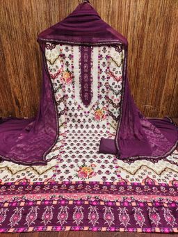 Zeepkart - Purple Chanderi Embroidered Unstitched Kurta with Bottom and Dupatta (Set of 3)