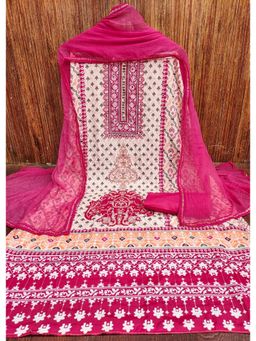 Zeepkart - Pink Chanderi Embroidered Unstitched Kurta with Bottom and Dupatta (Set of 3)
