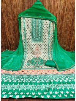 Zeepkart - Green Chanderi Embroidered Unstitched Kurta with Bottom and Dupatta (Set of 3)