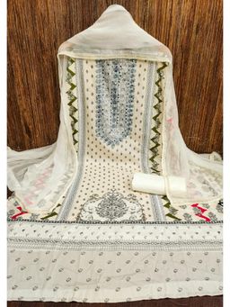 Zeepkart - Cream Chanderi Embroidered Unstitched Kurta with Bottom and Dupatta (Set of 3)